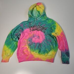 VERMONT M TIE DYE HOODIE HOODED SWEATSHIRT pink green yellow medium